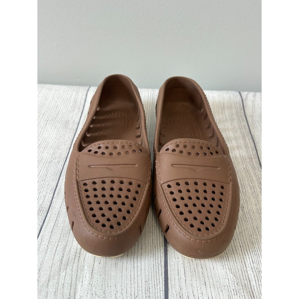 Floafers Loafers Womens‎ 5 Brown Rubber Perforated Slip On Casual Summer